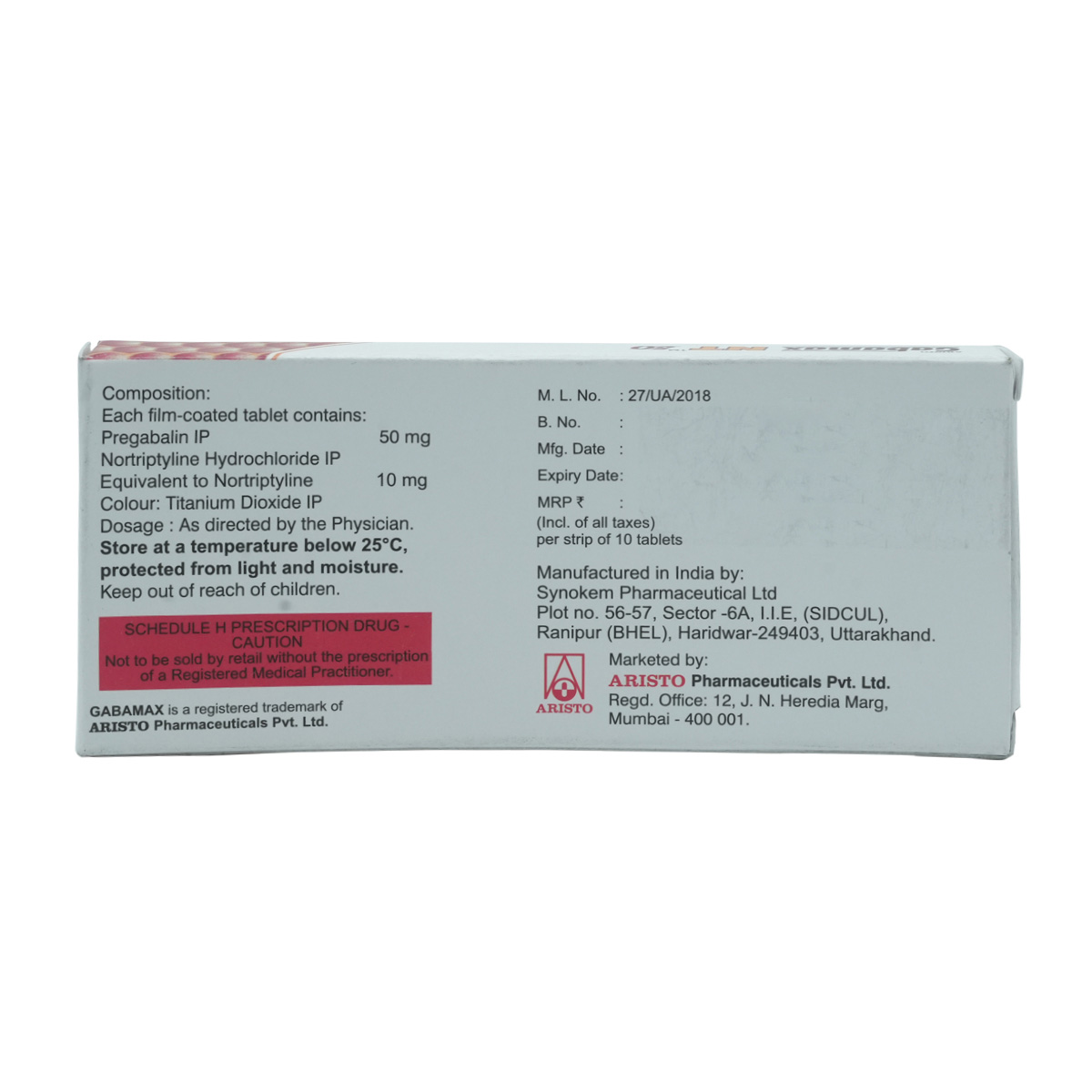 Gabamax NT 50 mg Tablet 10's, Pack of 10 Gabamax NT 50 mg Tablet 10's, Pack of 10