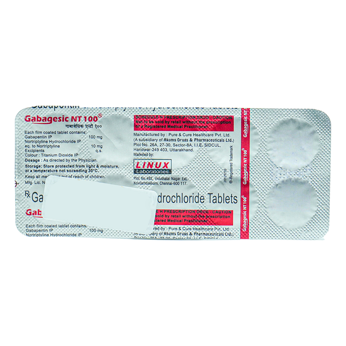 Gabagesic Nt 100mg Tablet 10's, Pack of 10 TabletS Gabagesic Nt 100mg Tablet 10's, Pack of 10 TabletS