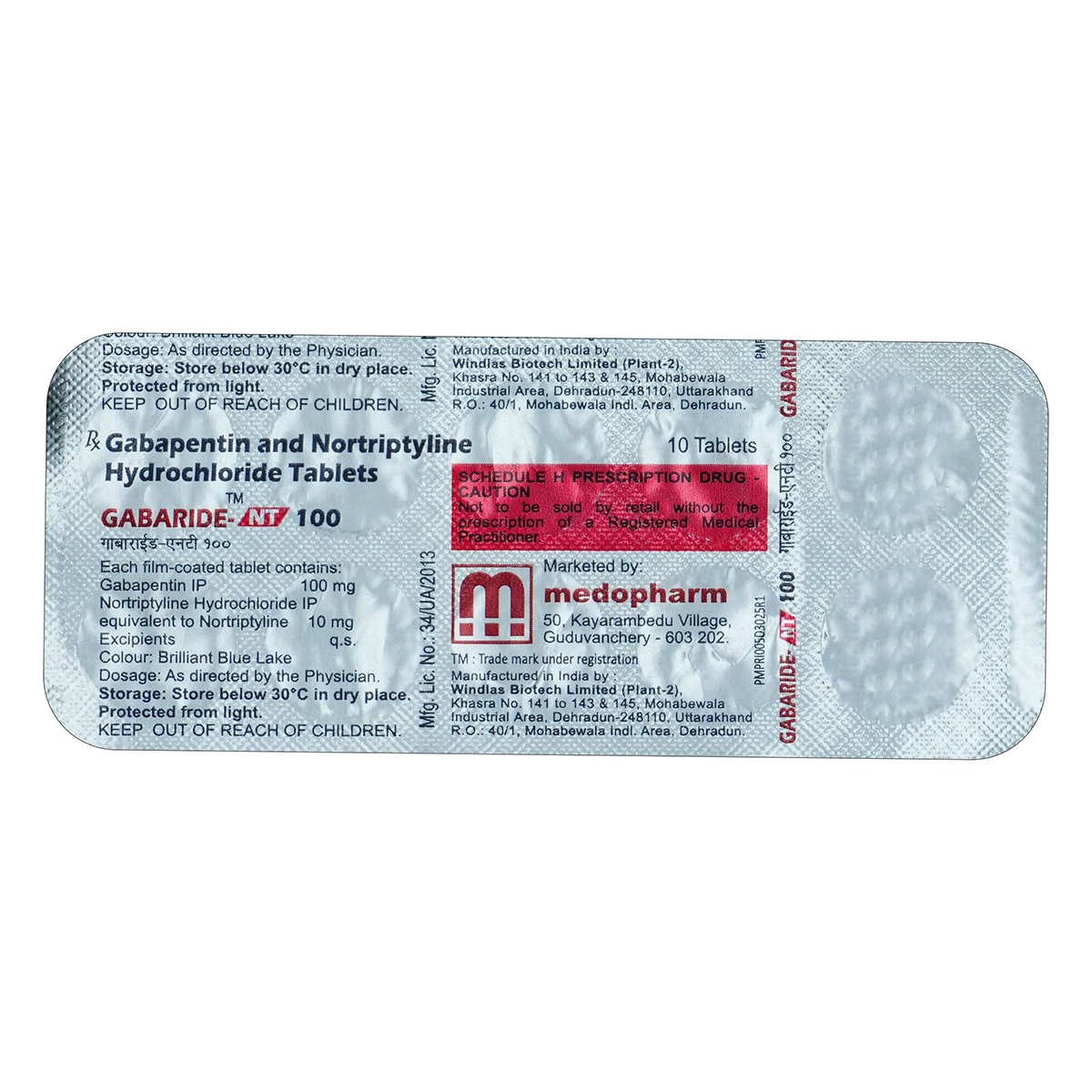 Gabaride NT 100 mg Tablet 10's, Pack of 10 TABLETS Gabaride NT 100 mg Tablet 10's, Pack of 10 TABLETS