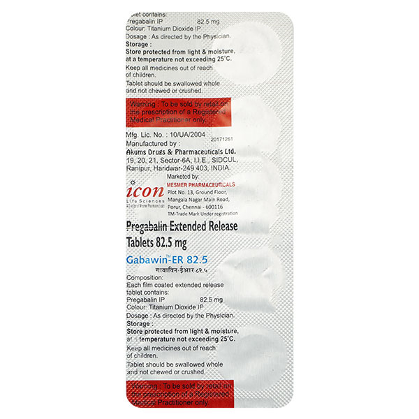 Gabawin-ER 82.5 Tablet 10's, Pack of 10 TABLETS Gabawin-ER 82.5 Tablet 10's, Pack of 10 TABLETS