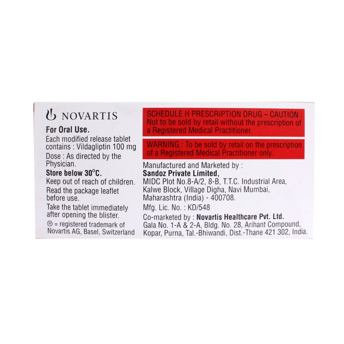 Galvus OD 100 mg Tablet 15's, Pack of 15 TABLETS Galvus OD 100 mg Tablet 15's, Pack of 15 TABLETS