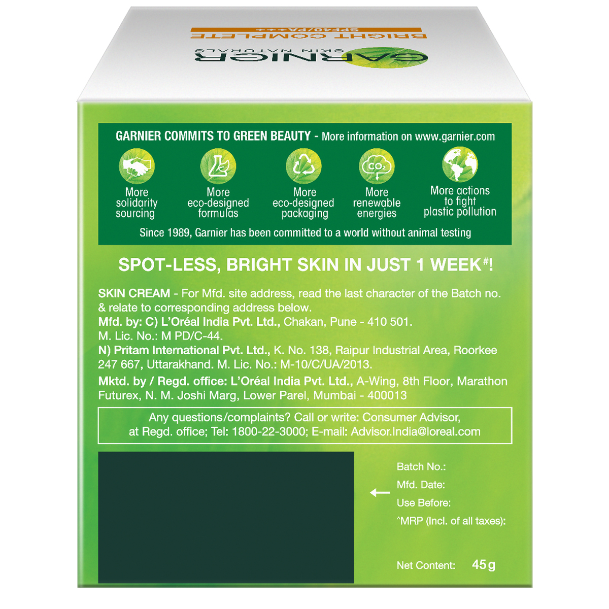 Garnier Bright Complete Vitamin C SPF 40 PA+++ Serum Cream, 45 gm Price, Uses, Side Effects