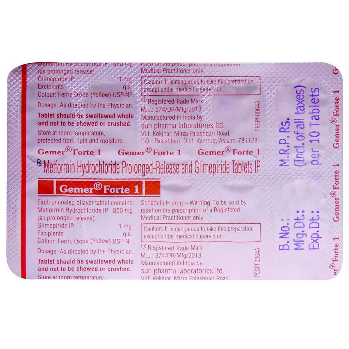 Gemer Forte 1 Tablet 10's, Pack of 10 TABLETS Gemer Forte 1 Tablet 10's, Pack of 10 TABLETS