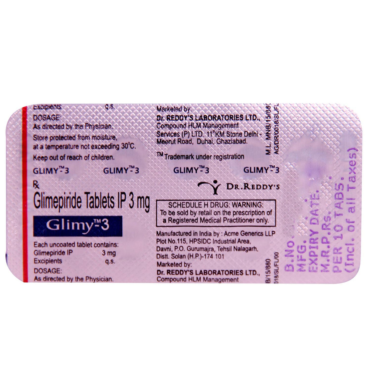 Glimy-3 Tablet 10's, Pack of 10 TABLETS Glimy-3 Tablet 10's, Pack of 10 TABLETS