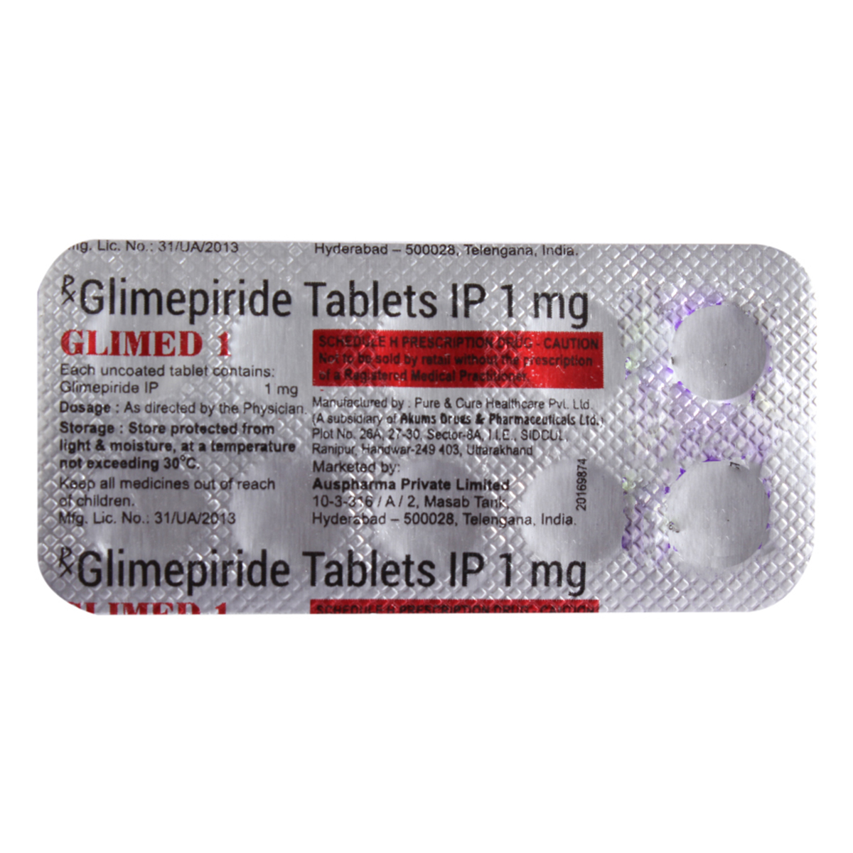 Glimed 1 mg Tablet 10's, Pack of 10 TABLETS Glimed 1 mg Tablet 10's, Pack of 10 TABLETS