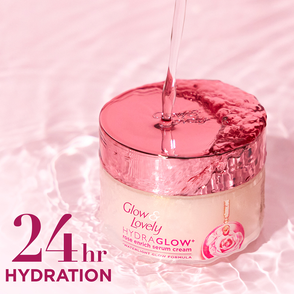 Glow & Lovely Hydra Glow+ Rose Enrich Serum Cream 50 gm | WaterLight Glow Formula | 24Hr Hydration | 2X Brightening Power, Pack of 1 Glow & Lovely Hydra Glow+ Rose Enrich Serum Cream 50 gm | WaterLight Glow Formula | 24Hr Hydration | 2X Brightening Power, Pack of 1