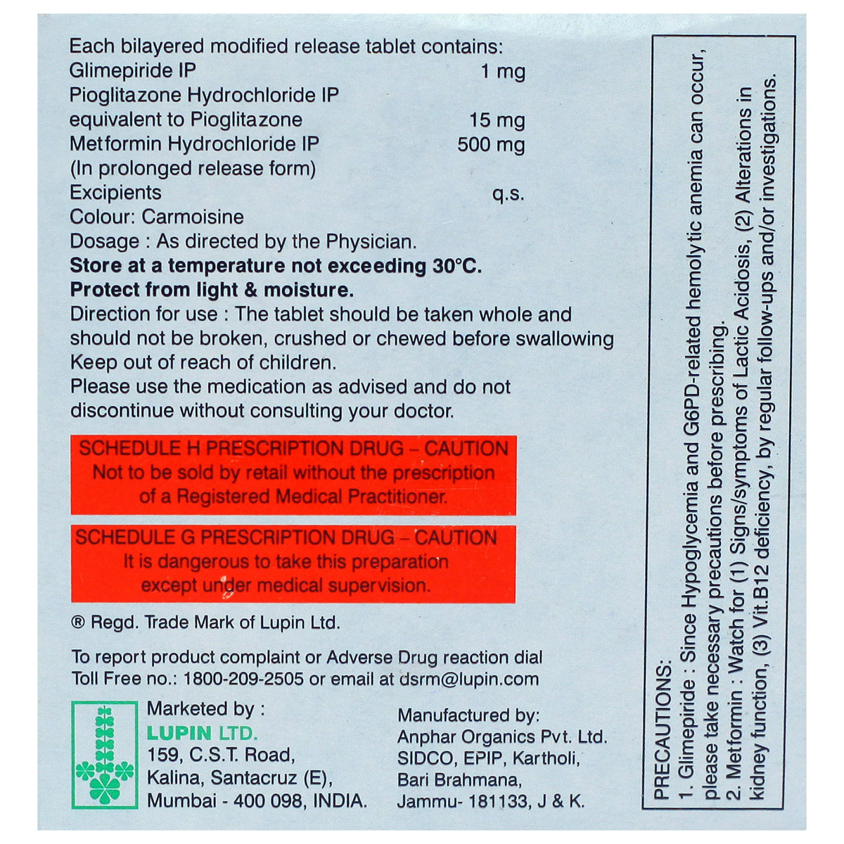 Gluconorm PG 1 Tablet 15's, Pack of 15 TABLETS Gluconorm PG 1 Tablet 15's, Pack of 15 TABLETS