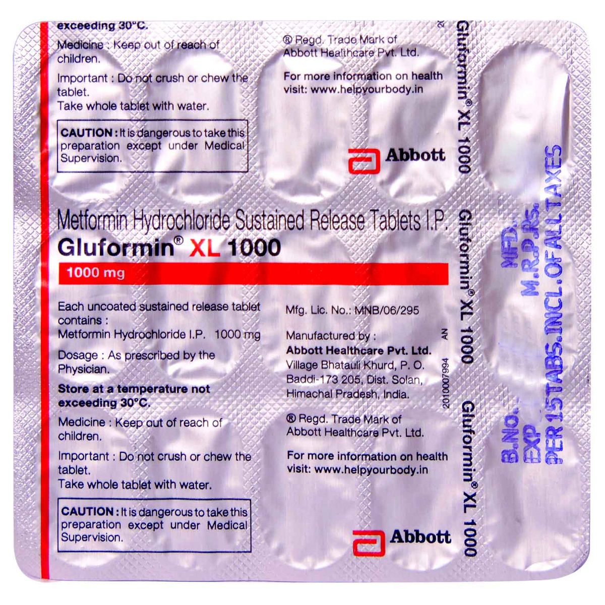 Gluformin XL 1000 Tablet 15's, Pack of 15 TABLETS Gluformin XL 1000 Tablet 15's, Pack of 15 TABLETS