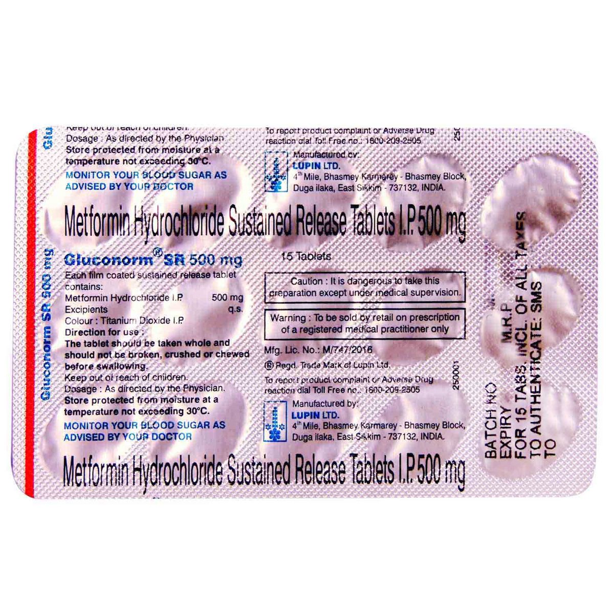 Gluconorm SR 500 mg Tablet 15's, Pack of 15 TABLETS Gluconorm SR 500 mg Tablet 15's, Pack of 15 TABLETS