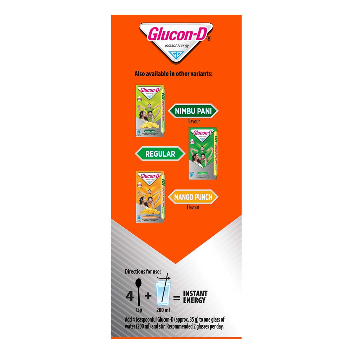 Glucon-D Instant Energy Drink Tangy Orange Flavour Powder, 200 gm Refill Pack, Pack of 1 Glucon-D Instant Energy Drink Tangy Orange Flavour Powder, 200 gm Refill Pack, Pack of 1