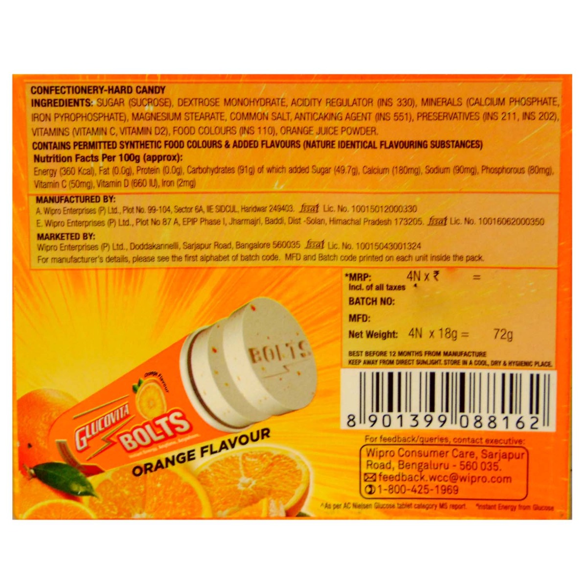 Glucovita Orange Flavour Bolts, 72 gm (4 x 18 gm) Glucovita Orange Flavour Bolts, 72 gm (4 x 18 gm)