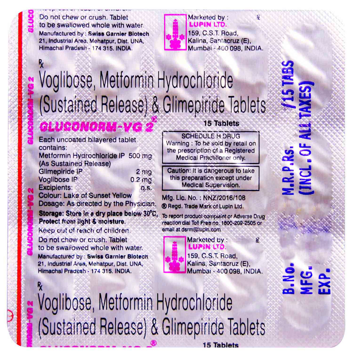 Gluconorm-VG 2 Tablet 15's, Pack of 15 TABLETS Gluconorm-VG 2 Tablet 15's, Pack of 15 TABLETS