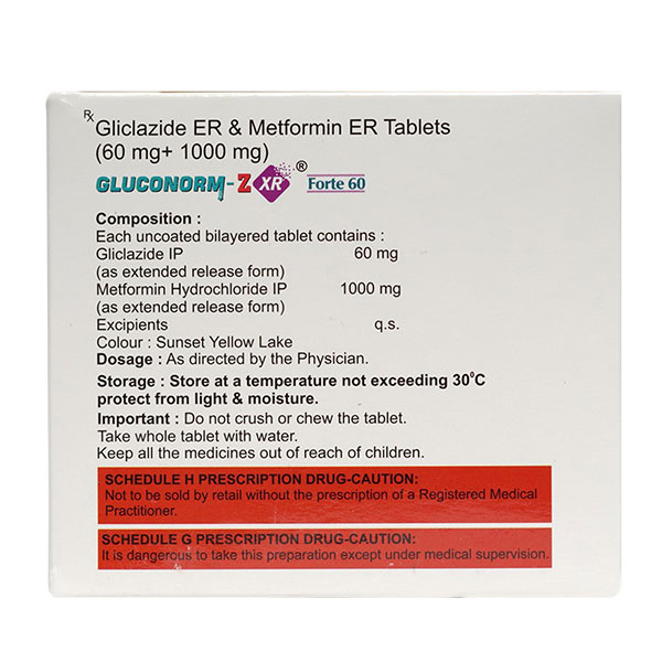 Gluconorm-Z XR Forte 60 mg Tablet 10's, Pack of 10 TabletS Gluconorm-Z XR Forte 60 mg Tablet 10's, Pack of 10 TabletS