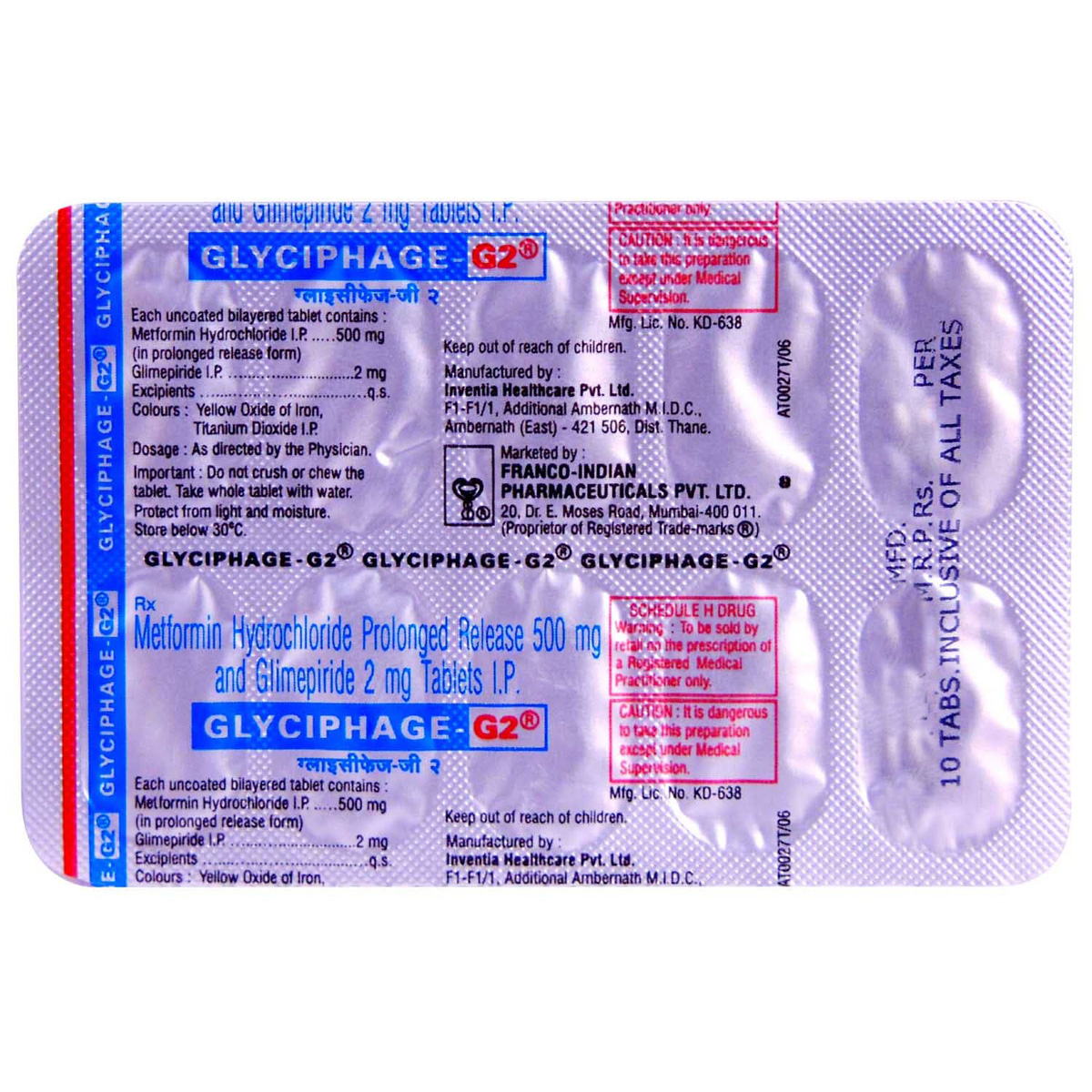 Glyciphage-G 2 Tablet 10's, Pack of 10 TABLETS Glyciphage-G 2 Tablet 10's, Pack of 10 TABLETS