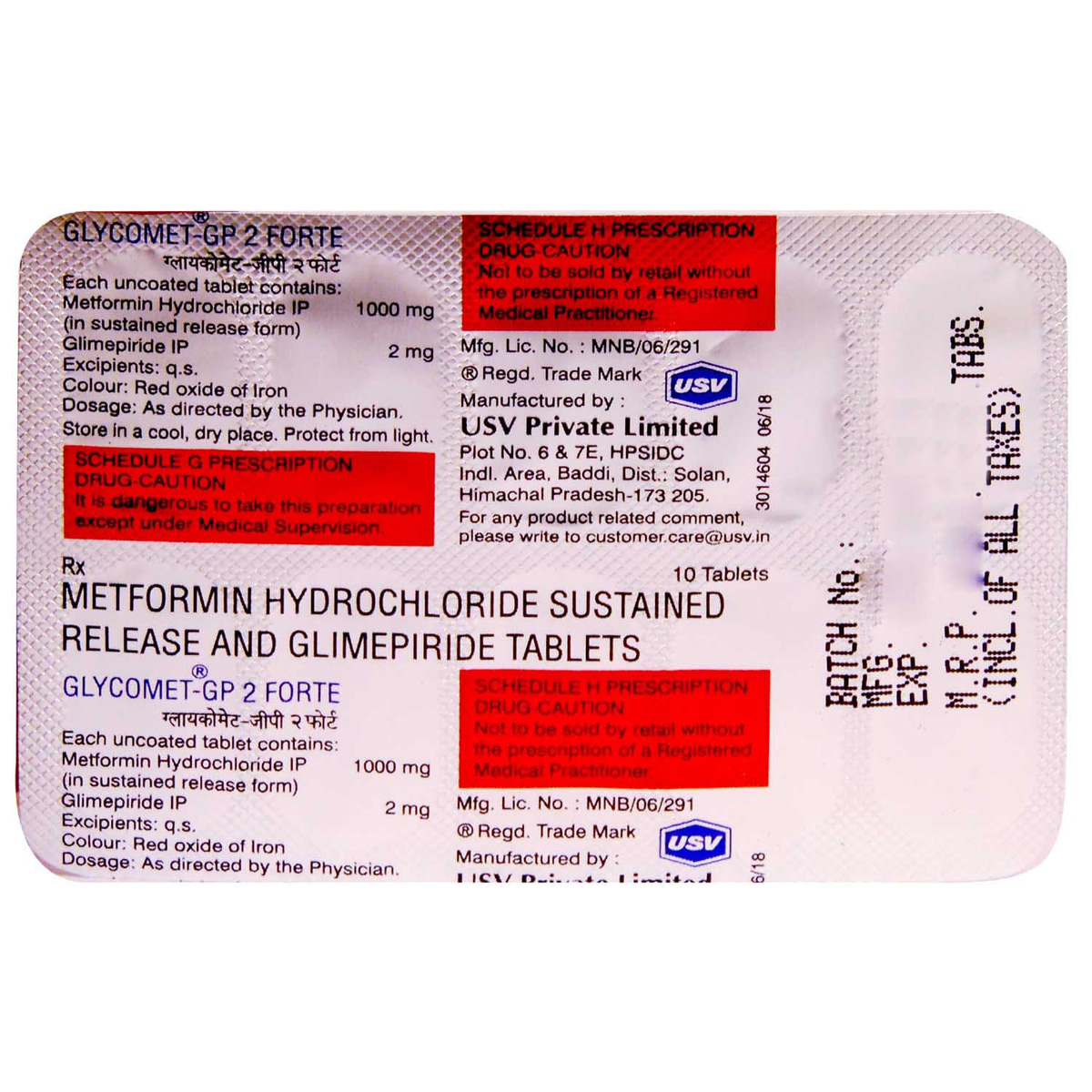 Glycomet-GP 2 Forte Tablet 10's, Pack of 10 TABLETS Glycomet-GP 2 Forte Tablet 10's, Pack of 10 TABLETS