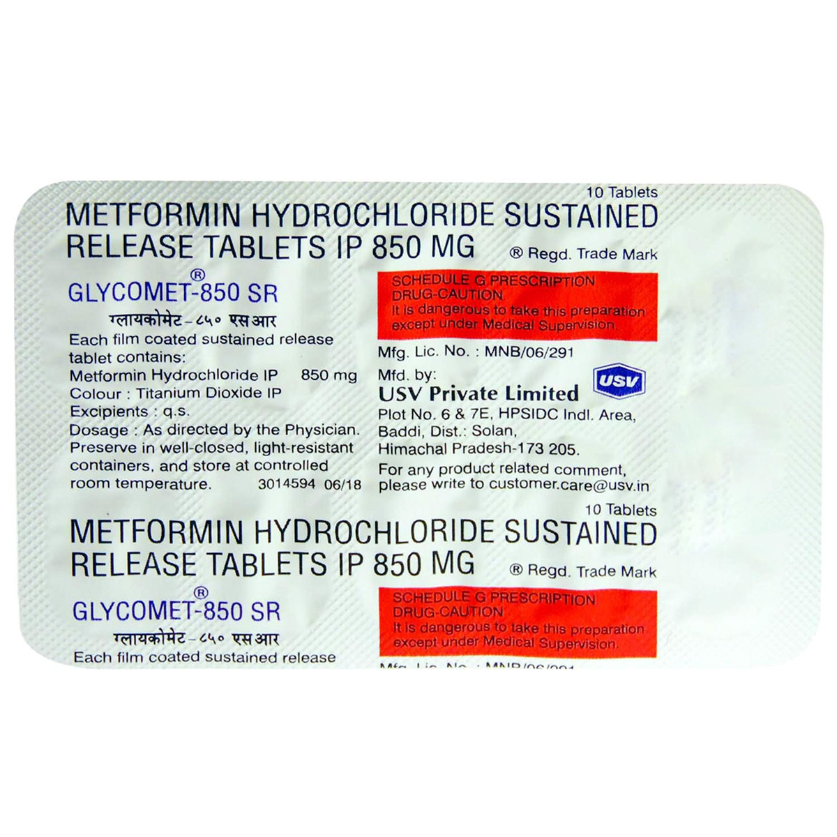 Glycomet SR 850 Tablet 10's, Pack of 10 TABLETS Glycomet SR 850 Tablet 10's, Pack of 10 TABLETS