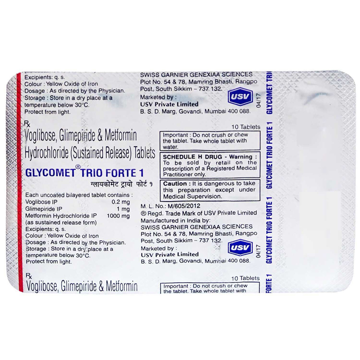 Glycomet Trio Forte 1 Tablet 10's, Pack of 10 Glycomet Trio Forte 1 Tablet 10's, Pack of 10