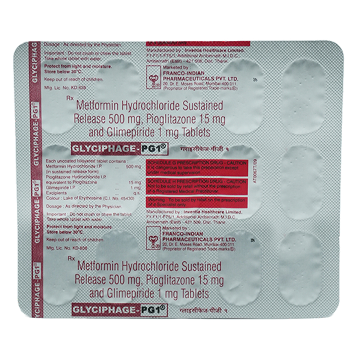 Glyciphage-PG 1 Tablet 15's, Pack of 15 TABLETS Glyciphage-PG 1 Tablet 15's, Pack of 15 TABLETS