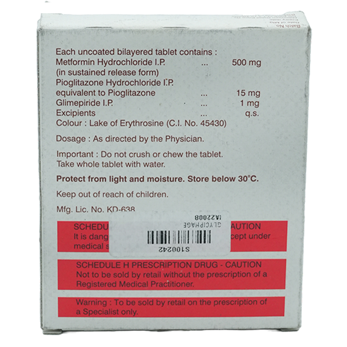 Glyciphage-PG 1 Tablet 15's, Pack of 15 TABLETS Glyciphage-PG 1 Tablet 15's, Pack of 15 TABLETS