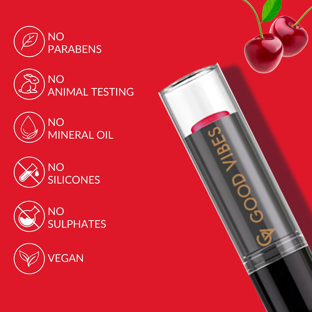Good Vibes Cherry Moisture Rich Red SPF 15 Lip Balm, 4.2 gm, Pack of 1 Good Vibes Cherry Moisture Rich Red SPF 15 Lip Balm, 4.2 gm, Pack of 1
