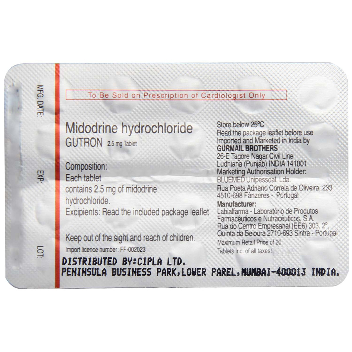 Gutron 2.5 Tablet 20's, Pack of 20 TABLETS Gutron 2.5 Tablet 20's, Pack of 20 TABLETS