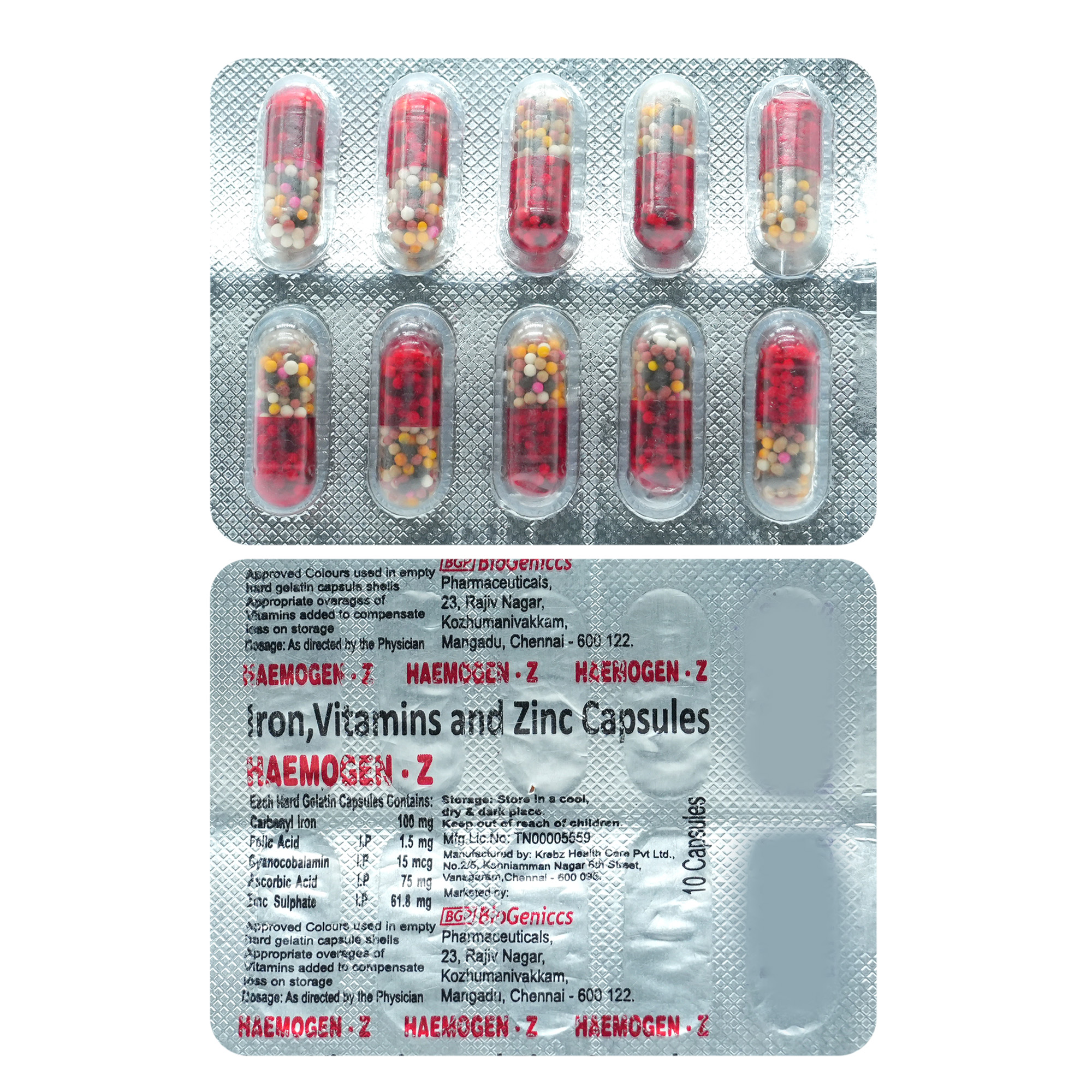 Haemogen Z Capsule 10's, Pack of 10 CAPSULES Haemogen Z Capsule 10's, Pack of 10 CAPSULES