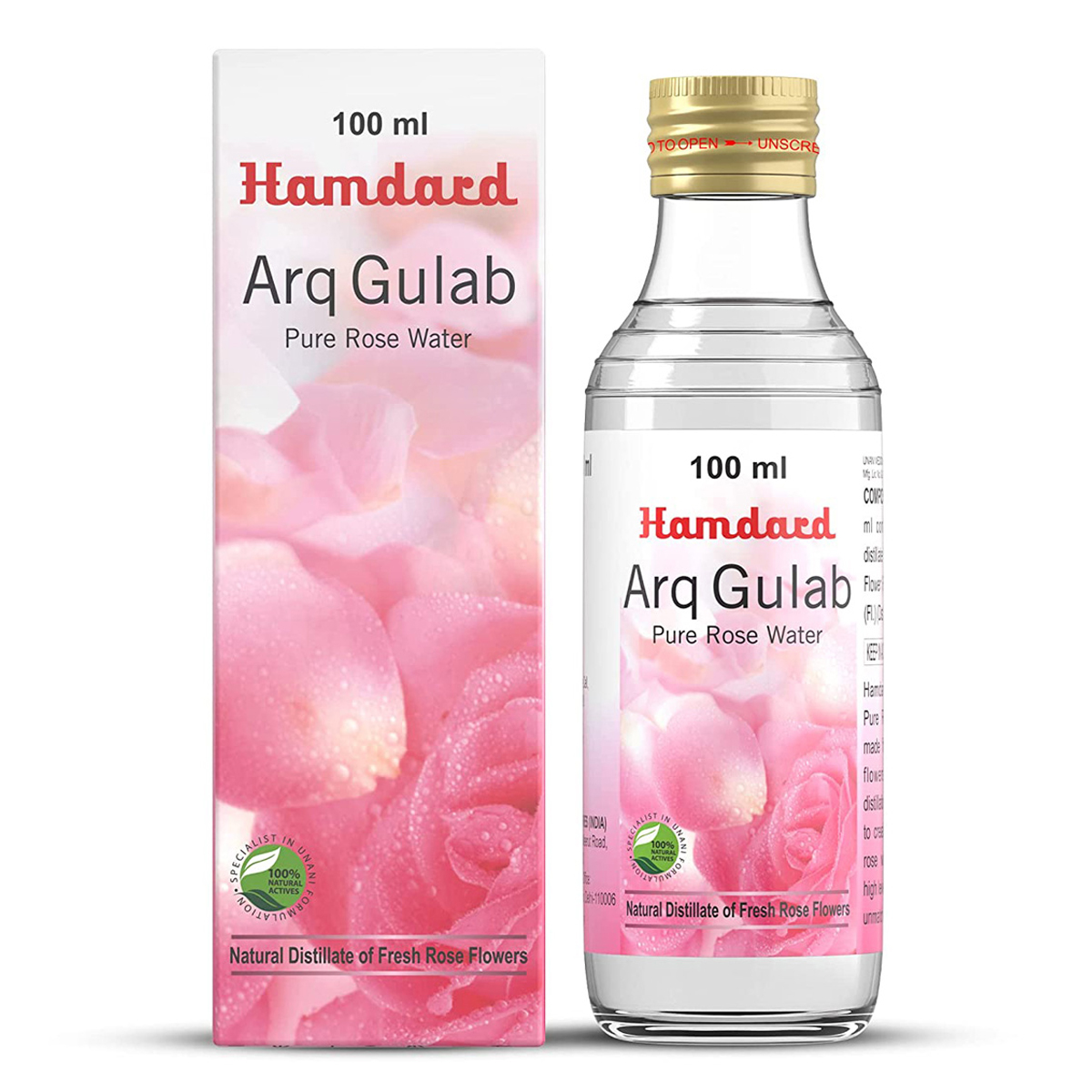 Hamdard Arq Gulab Rose Water 100 ml | Pure Rose Water | Refreshes &amp; Hydrates Skin | Helps In Skin Tightening &amp; Tonning | For Health Skin, Pack of 1
