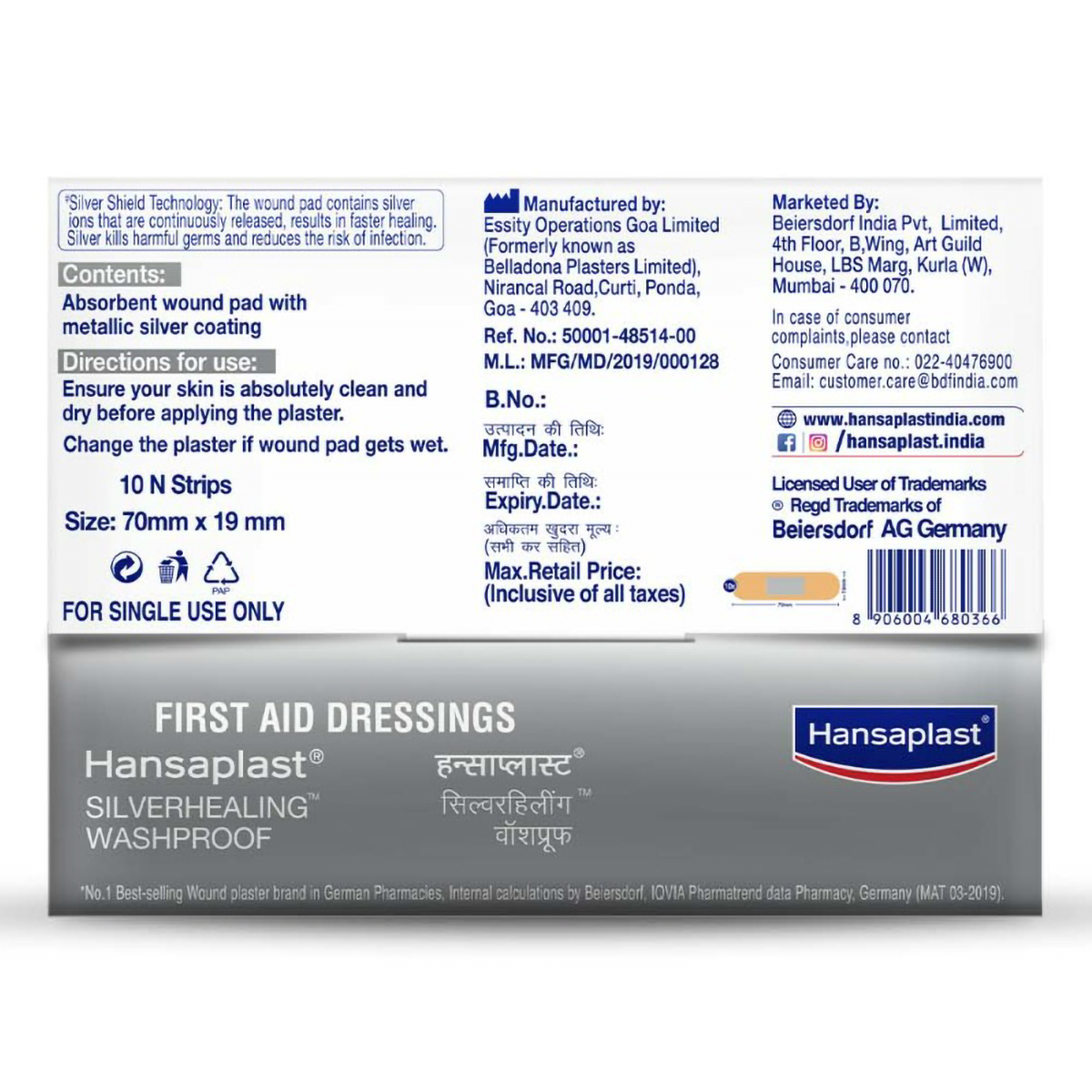 Hansaplast Silverhealing Washproof Strips, 10 Count, Pack of 10 Hansaplast Silverhealing Washproof Strips, 10 Count, Pack of 10