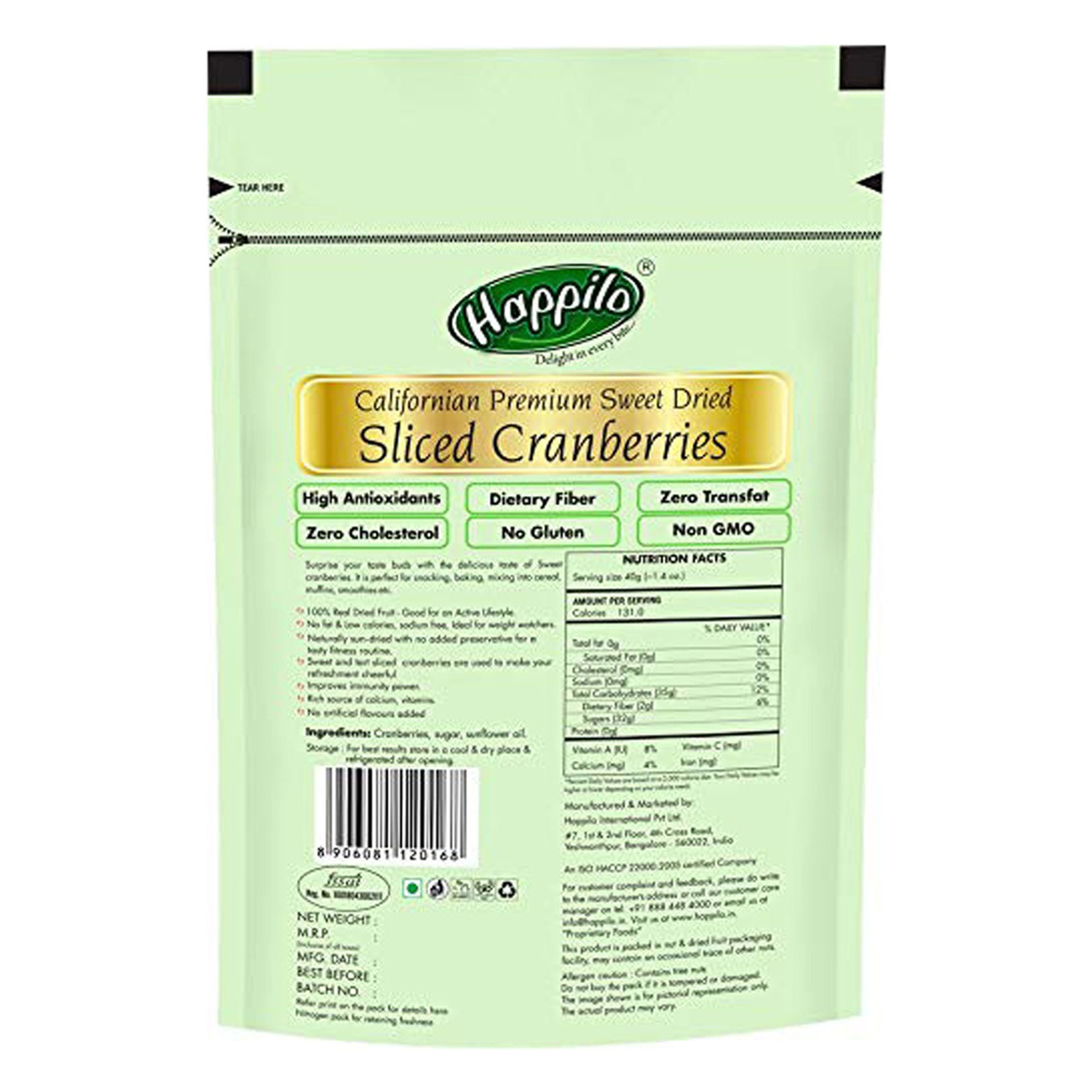 Happilo Californian Premium Sweet Dried Sliced Cranberries, 200 gm, Pack of 1 Happilo Californian Premium Sweet Dried Sliced Cranberries, 200 gm, Pack of 1