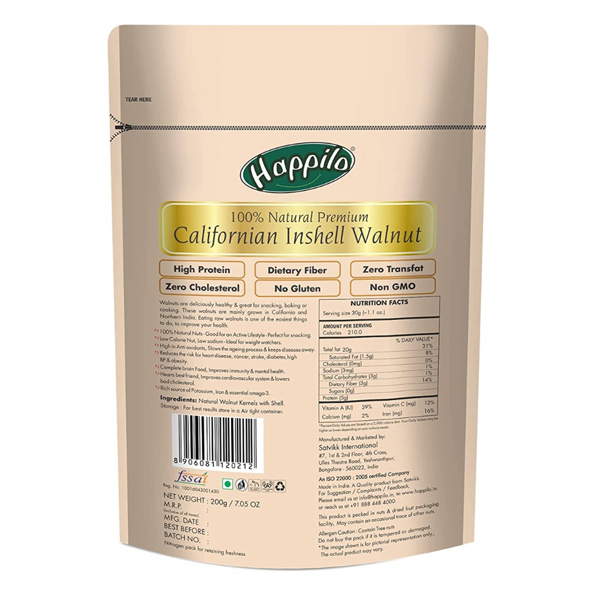 Happilo 100% Natural Premium Californian Inshell Walnuts, 200 gm, Pack of 1 Happilo 100% Natural Premium Californian Inshell Walnuts, 200 gm, Pack of 1