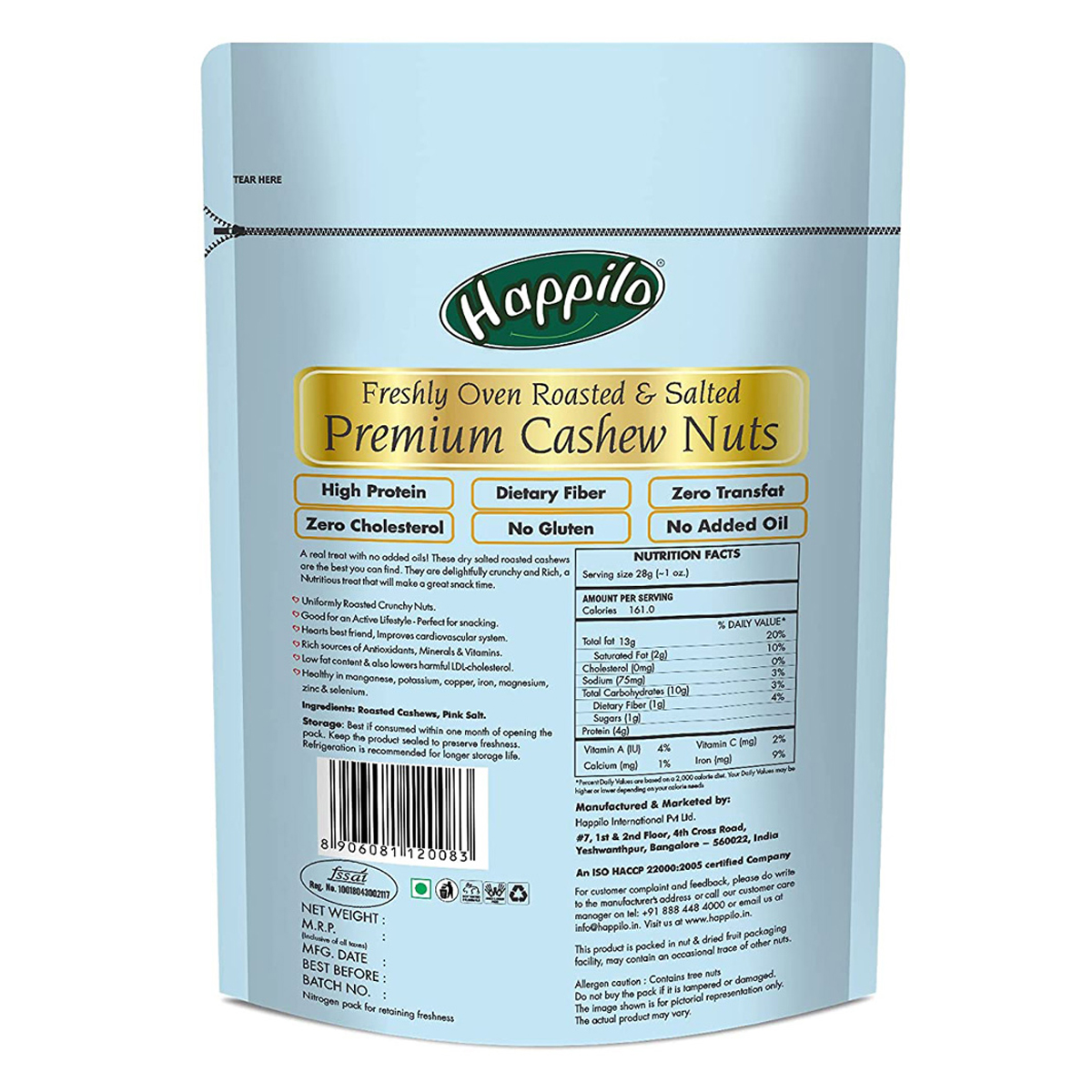 Happilo Premium Toasted & Salted Cashews, 200 gm, Pack of 1 Happilo Premium Toasted & Salted Cashews, 200 gm, Pack of 1