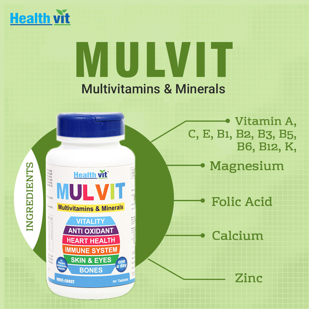 Healthvit Mulvit Multivitamins & Minerals, 60 Tablets, Pack of 1 Healthvit Mulvit Multivitamins & Minerals, 60 Tablets, Pack of 1