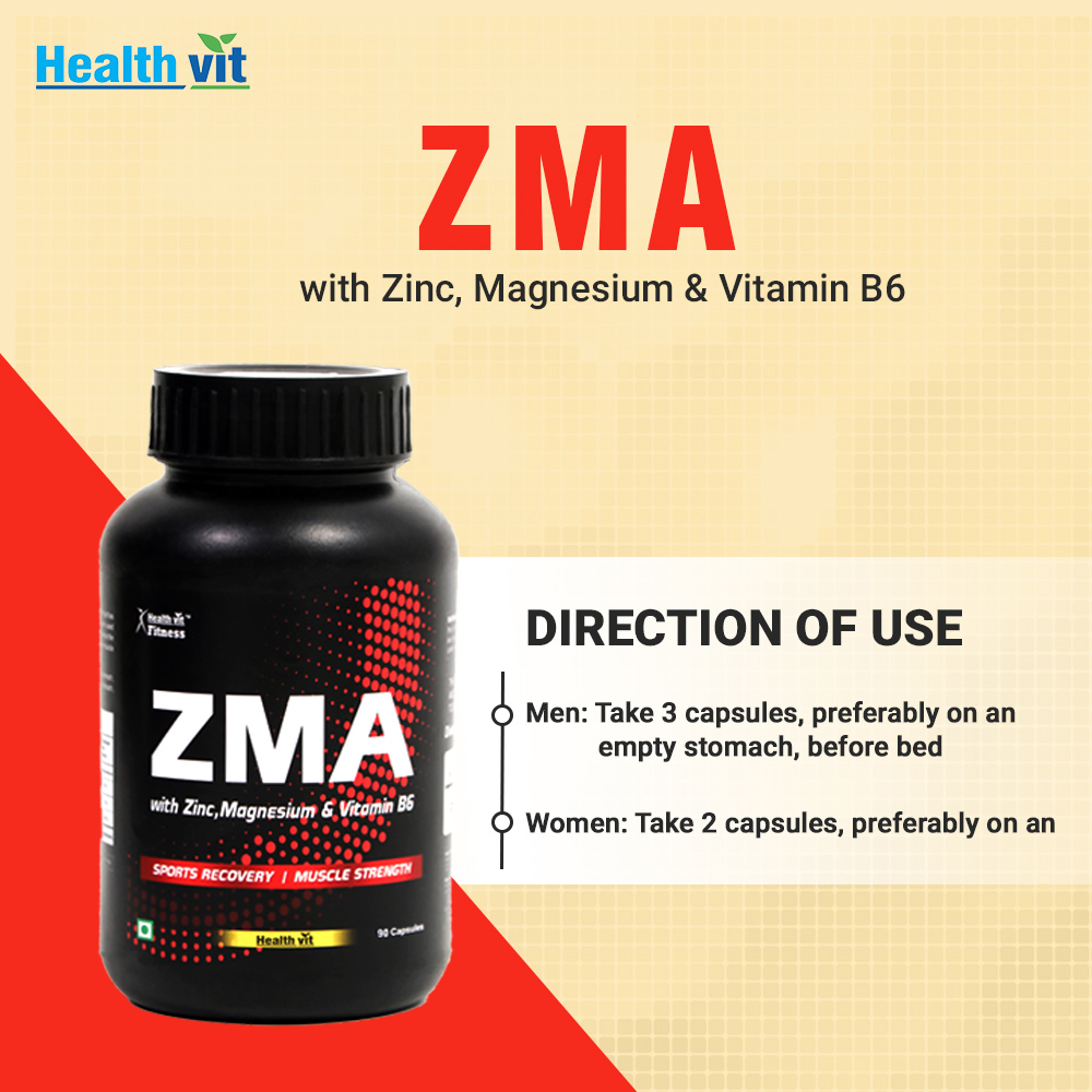 Healthvit ZMA ( Zinc, Magnesium, Vitamin B6), 90 Capsules, Pack of 1 Healthvit ZMA ( Zinc, Magnesium, Vitamin B6), 90 Capsules, Pack of 1