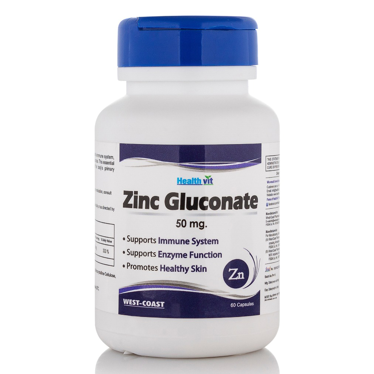 Healthvit Zinc Gluconate 50 mg, 60 Capsules, Pack of 1 Healthvit Zinc Gluconate 50 mg, 60 Capsules, Pack of 1