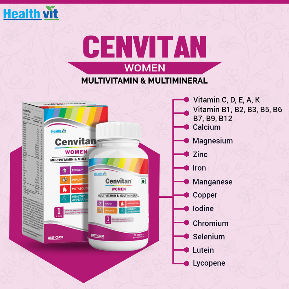 Healthvit Cenvitan Women Multivitamin & Multimineral, 60 Tablets, Pack of 1 Healthvit Cenvitan Women Multivitamin & Multimineral, 60 Tablets, Pack of 1