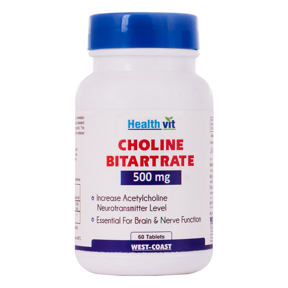 Healthvit Choline Bitartrate 500 mg, 60 Tablets, Pack of 1
