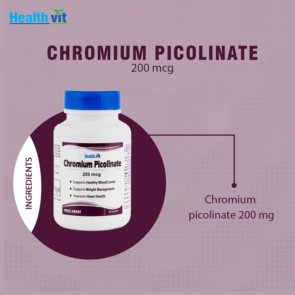 Healthvit Chromium Picolinate 200 mg, 60 Capsules, Pack of 1 Healthvit Chromium Picolinate 200 mg, 60 Capsules, Pack of 1