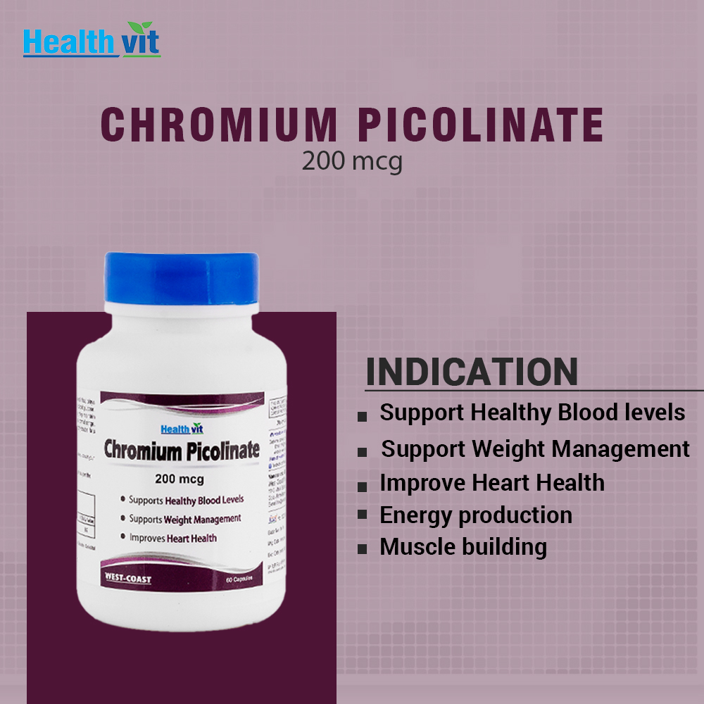 Healthvit Chromium Picolinate 200 mg, 60 Capsules, Pack of 1 Healthvit Chromium Picolinate 200 mg, 60 Capsules, Pack of 1