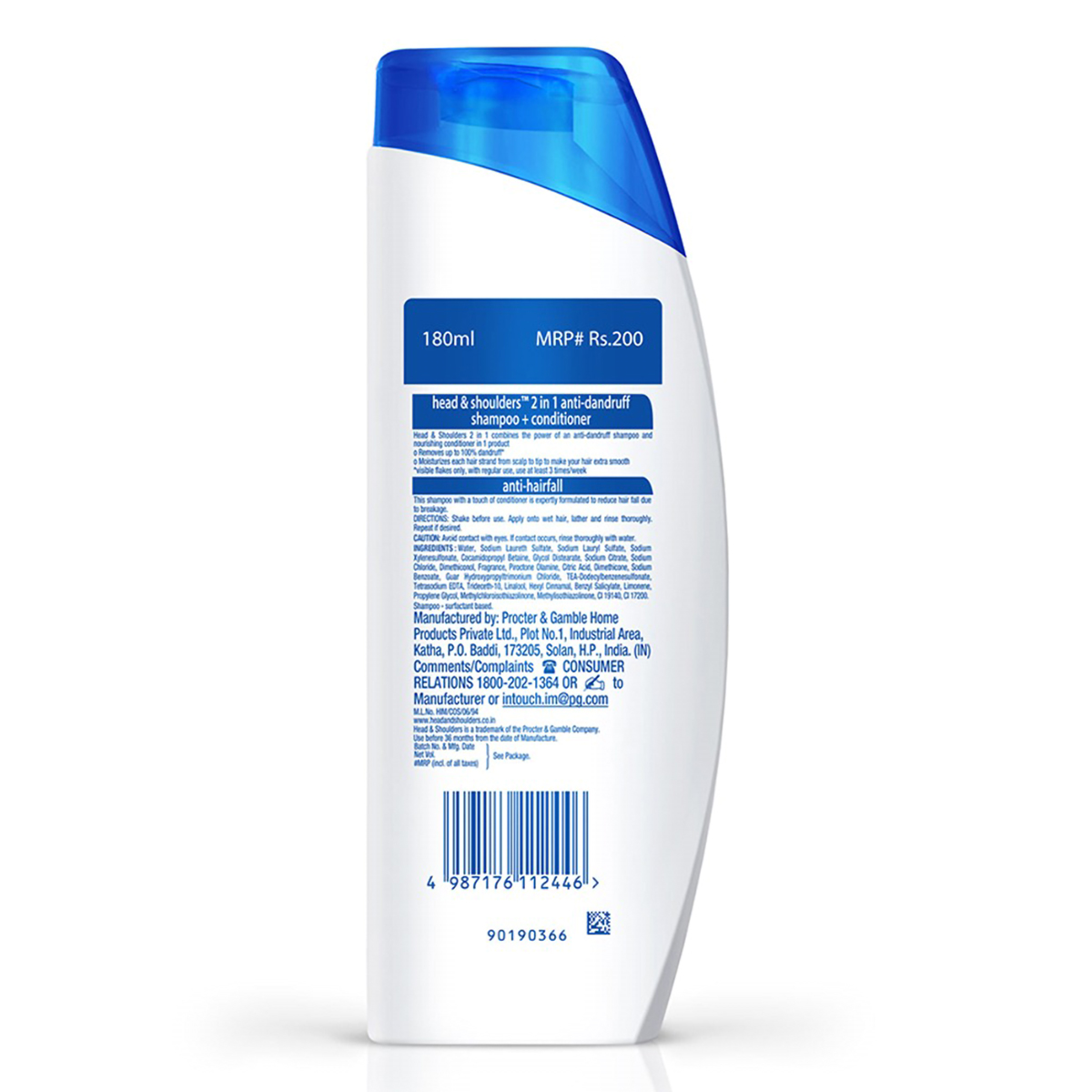 Head & Shoulders 2-in-1 Anti-Hairfall Anti-Dandruff Shampoo + Conditioner, 180 ml, Pack of 1 Head & Shoulders 2-in-1 Anti-Hairfall Anti-Dandruff Shampoo + Conditioner, 180 ml, Pack of 1