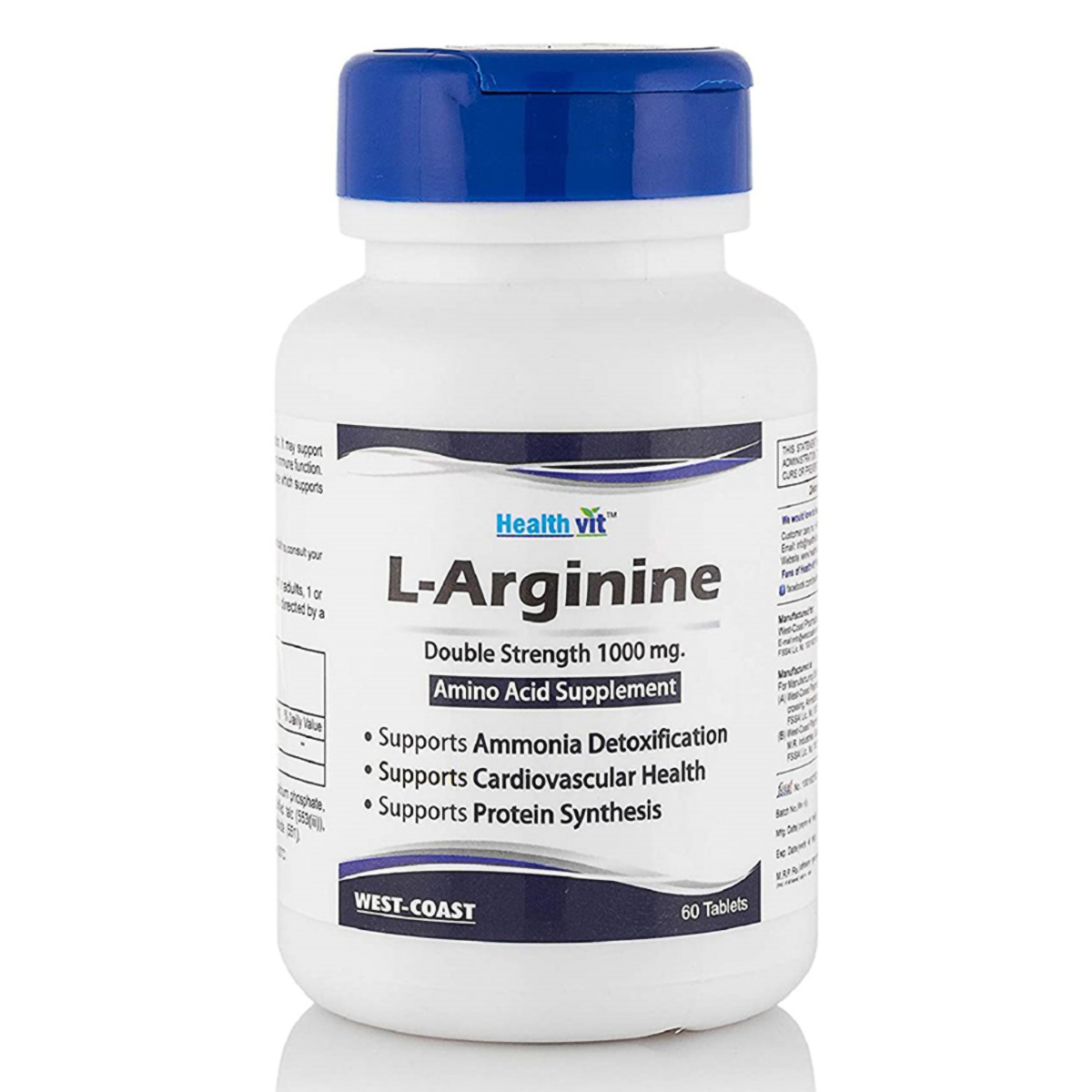 Healthvit L-Arginine 1000 mg Amino Acid Supplement, 60 Tablets, Pack of 1 Healthvit L-Arginine 1000 mg Amino Acid Supplement, 60 Tablets, Pack of 1