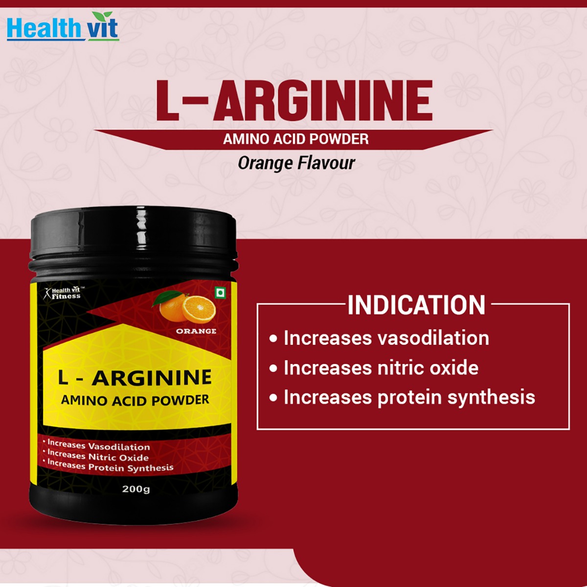 Healthvit Fitness L-Arginine Amino Acid Orange Flavour Powder, 200 gm, Pack of 1 Healthvit Fitness L-Arginine Amino Acid Orange Flavour Powder, 200 gm, Pack of 1