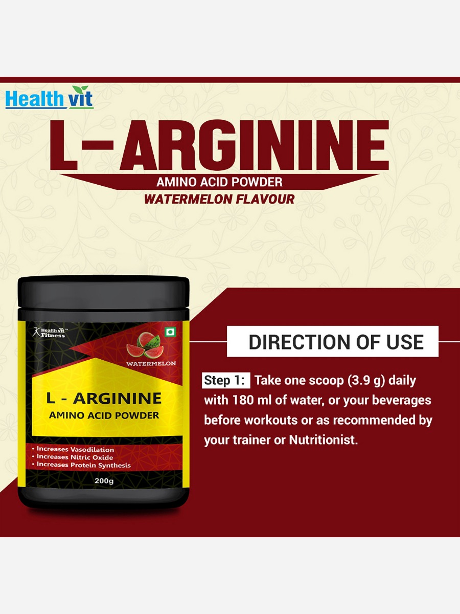 Healthvit L-Arginine Amino acid Watermelon Powder, 200 gm, Pack of 1 Healthvit L-Arginine Amino acid Watermelon Powder, 200 gm, Pack of 1