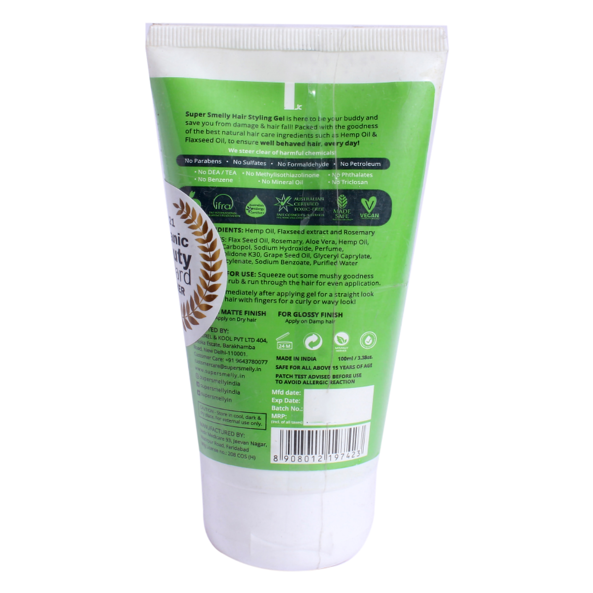 Super Smelly Hemp Hold Natural Hair Gel, 100 ml, Pack of 1 Super Smelly Hemp Hold Natural Hair Gel, 100 ml, Pack of 1