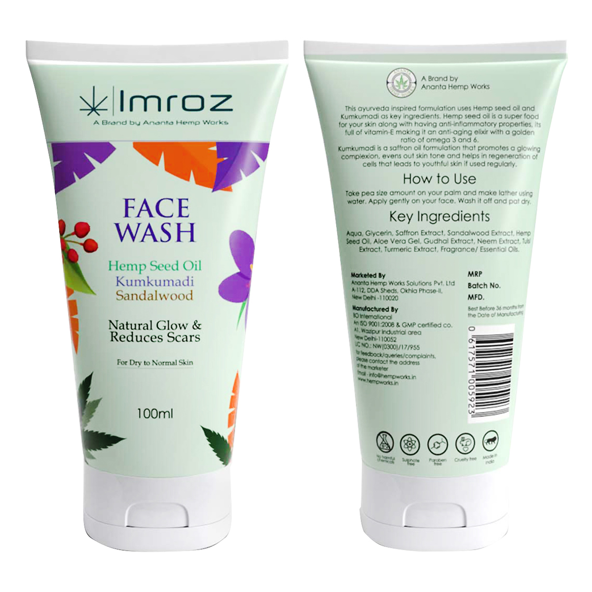 Ananta Hemp Imroz Kumkumadi Sandalwood Face Wash 100 ml | With Heamp Seed Oil, Kumkumadi & Sandalwood | Reduces Scars | Evens Out Skin Tones | Natural Glow | For Dry To Normal Skin, Pack of 1 Ananta Hemp Imroz Kumkumadi Sandalwood Face Wash 100 ml | With Heamp Seed Oil, Kumkumadi & Sandalwood | Reduces Scars | Evens Out Skin Tones | Natural Glow | For Dry To Normal Skin, Pack of 1