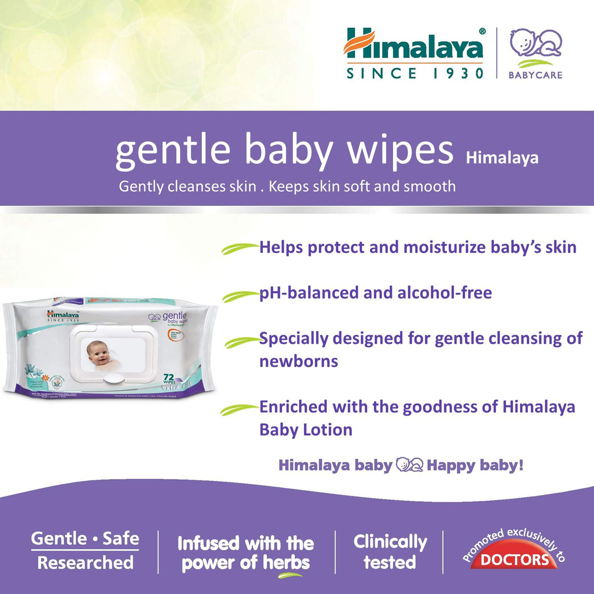 Himalaya Gentle Baby Wipes, 72 Count, Pack of 1 Himalaya Gentle Baby Wipes, 72 Count, Pack of 1
