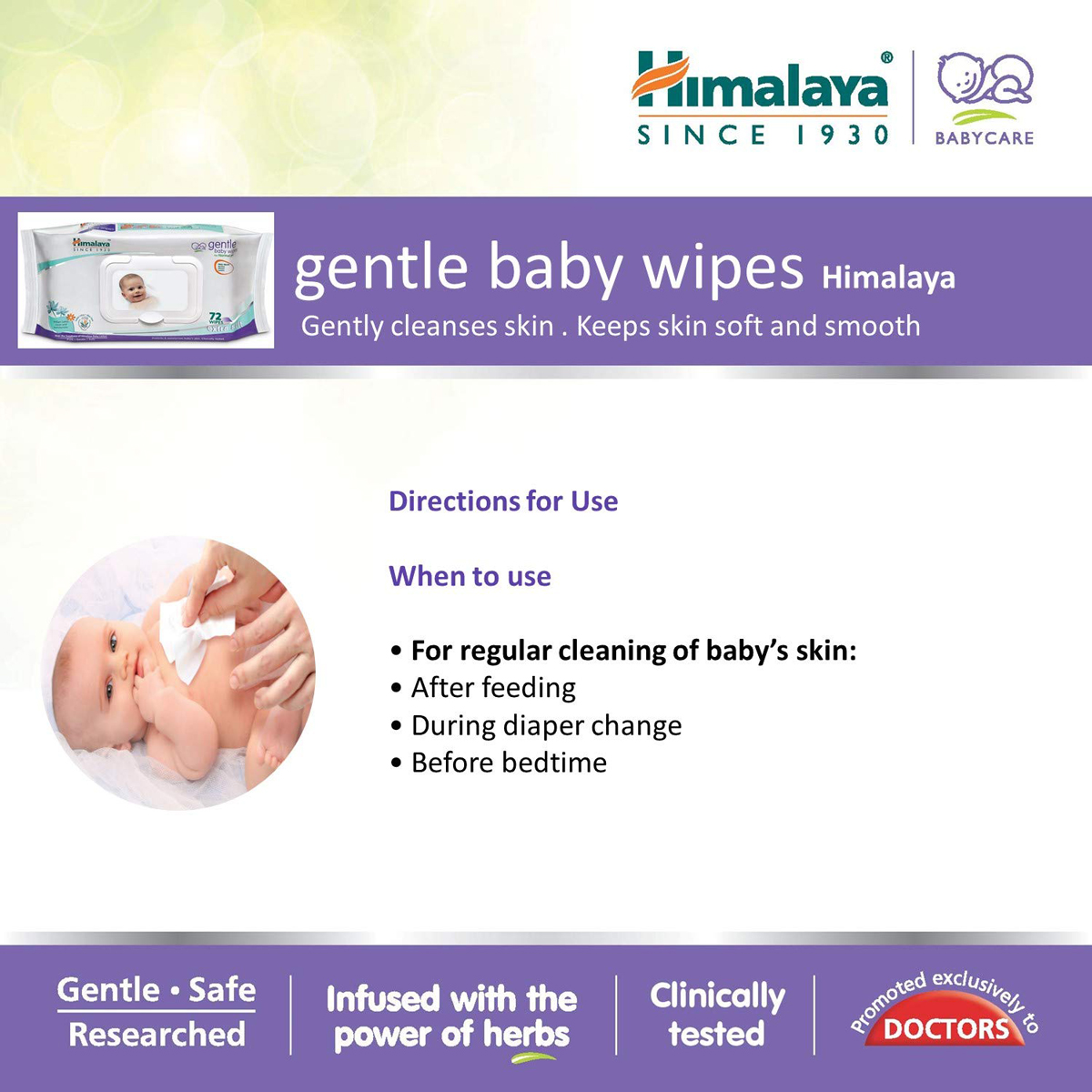 Himalaya Gentle Baby Wipes, 72 Count, Pack of 1 Himalaya Gentle Baby Wipes, 72 Count, Pack of 1