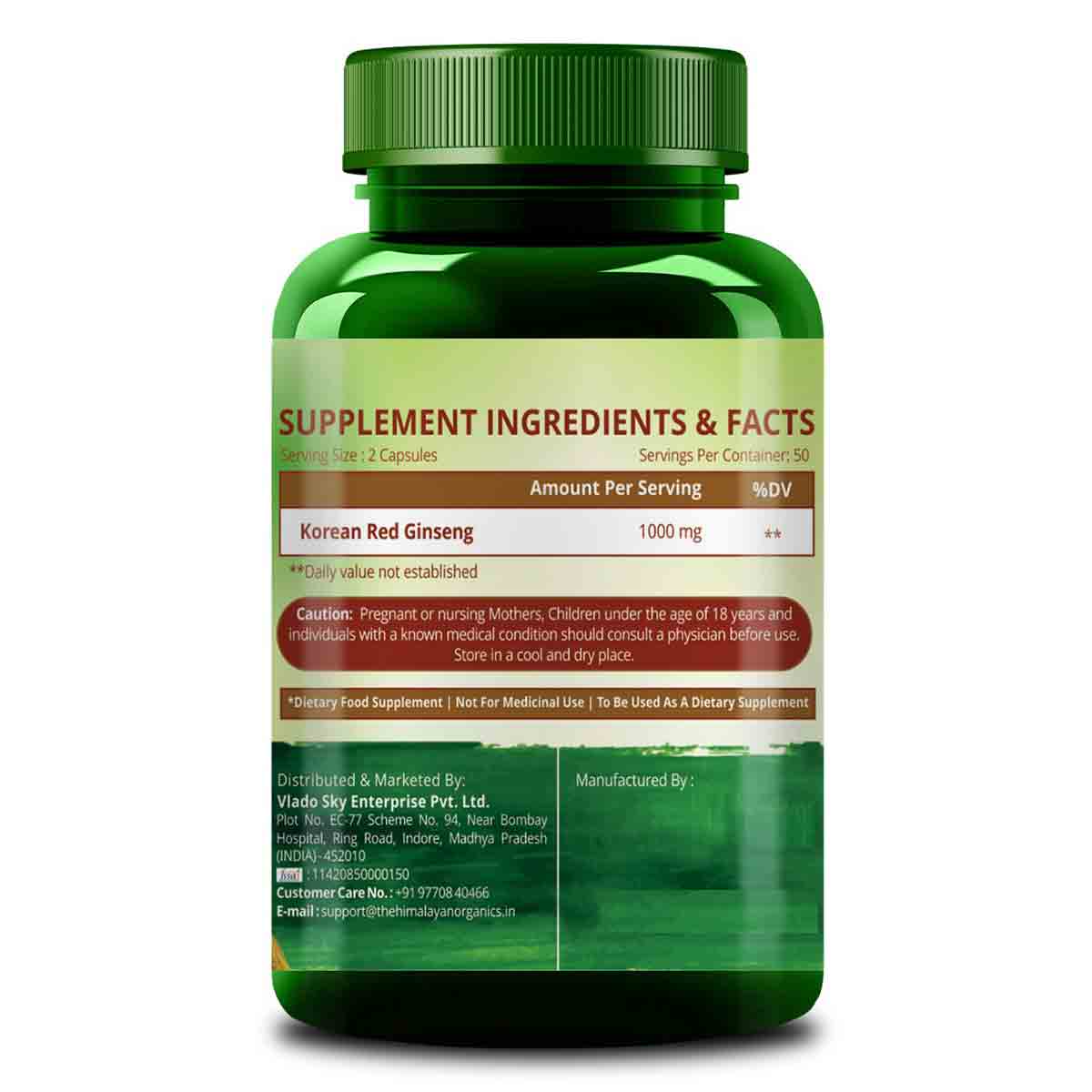 Vlado's Himalayan Organics Korean Ginseng 1000 mg, 100 Capsules, Pack of 1 Vlado's Himalayan Organics Korean Ginseng 1000 mg, 100 Capsules, Pack of 1