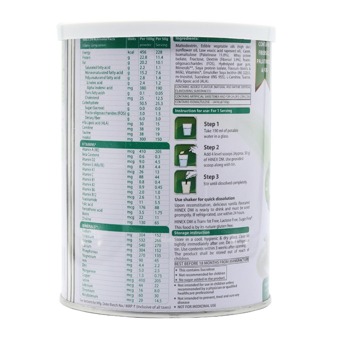 Hinex DM Sugar Free Vanilla Powder 400 gm, Pack of 1 Hinex DM Sugar Free Vanilla Powder 400 gm, Pack of 1