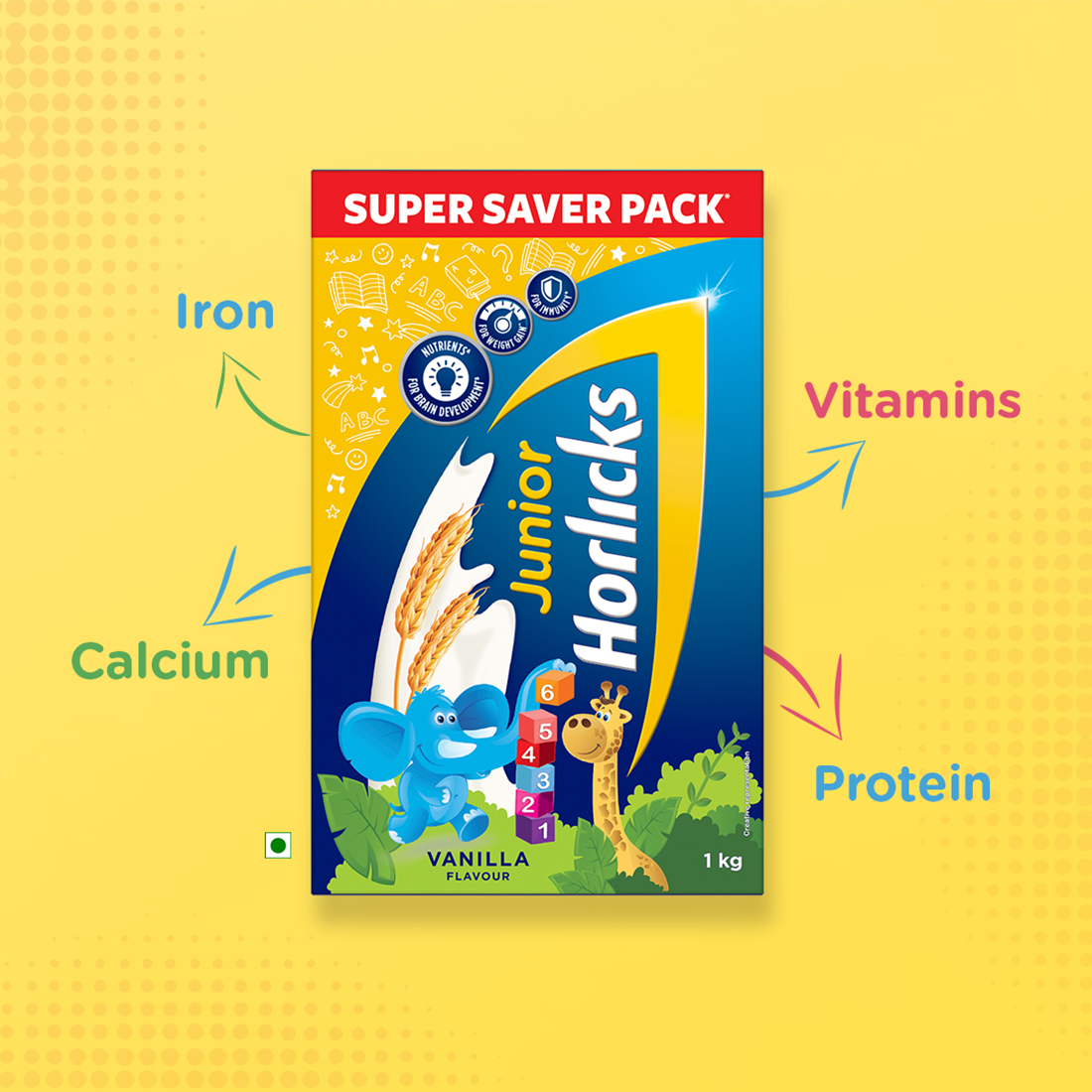 Junior Horlicks Vanilla Flavour Nutrition Powder 1 kg Refill Pack | Improve Immunity | Support Healthy Weight Gain | Promote Brain Development, Pack of 1 Junior Horlicks Vanilla Flavour Nutrition Powder 1 kg Refill Pack | Improve Immunity | Support Healthy Weight Gain | Promote Brain Development, Pack of 1