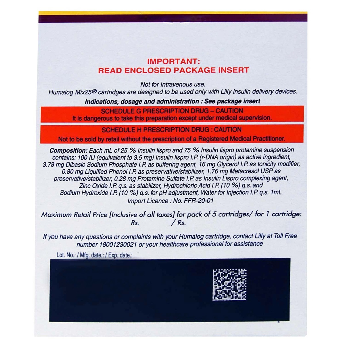 Humalog Mix 25 100IU/ml Cartridge 5x3 ml, Pack of 5 INJECTIONS Humalog Mix 25 100IU/ml Cartridge 5x3 ml, Pack of 5 INJECTIONS